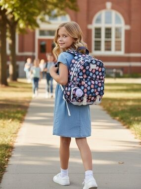 Claire's Navy Floral Backpack with Pink & Lavender Flowers